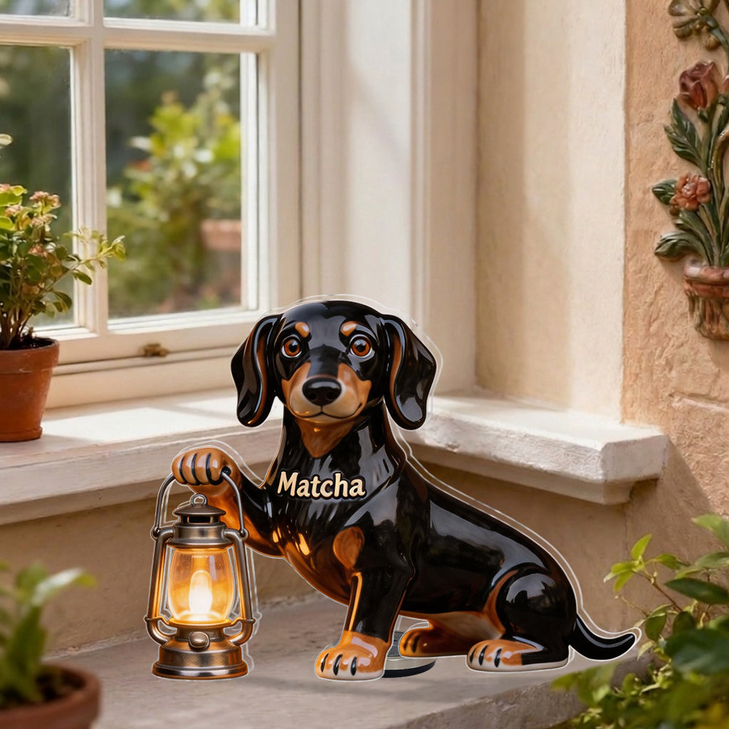 Personalized Fluffy Tan Pomeranian Solar Acrylic Light Dog Lover Garden Decor