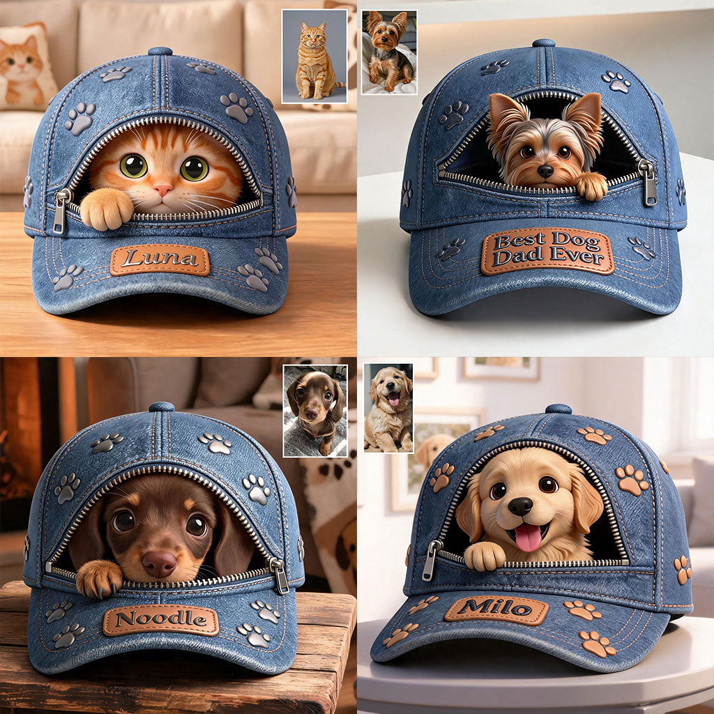 Custom Photo Flat-Faced Pug Puppy Classic Cap Dog Lover Gift