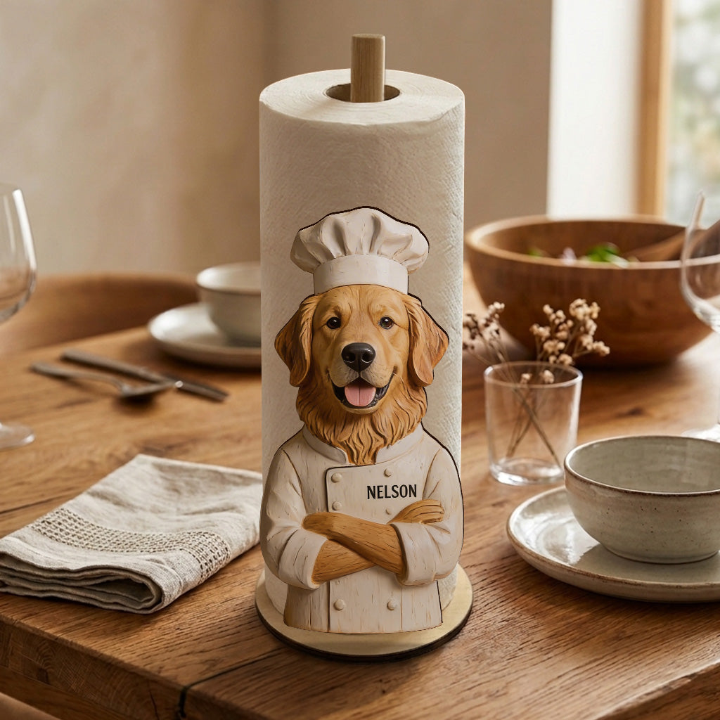 Personalized French Bulldog Chef Paper Towel Stand Kitchen Gift