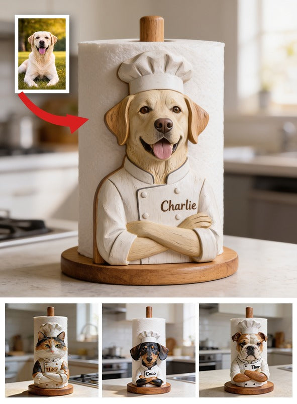 Personalized Yellow Labrador Chef Paper Towel Stand Kitchen Decor Gift