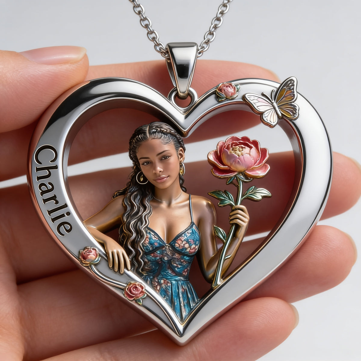 Personalisierte Geburtsmonat-Blumen-Herzförmige Metallanhänger-Halskette Selbstliebe Schmuck Geschenk