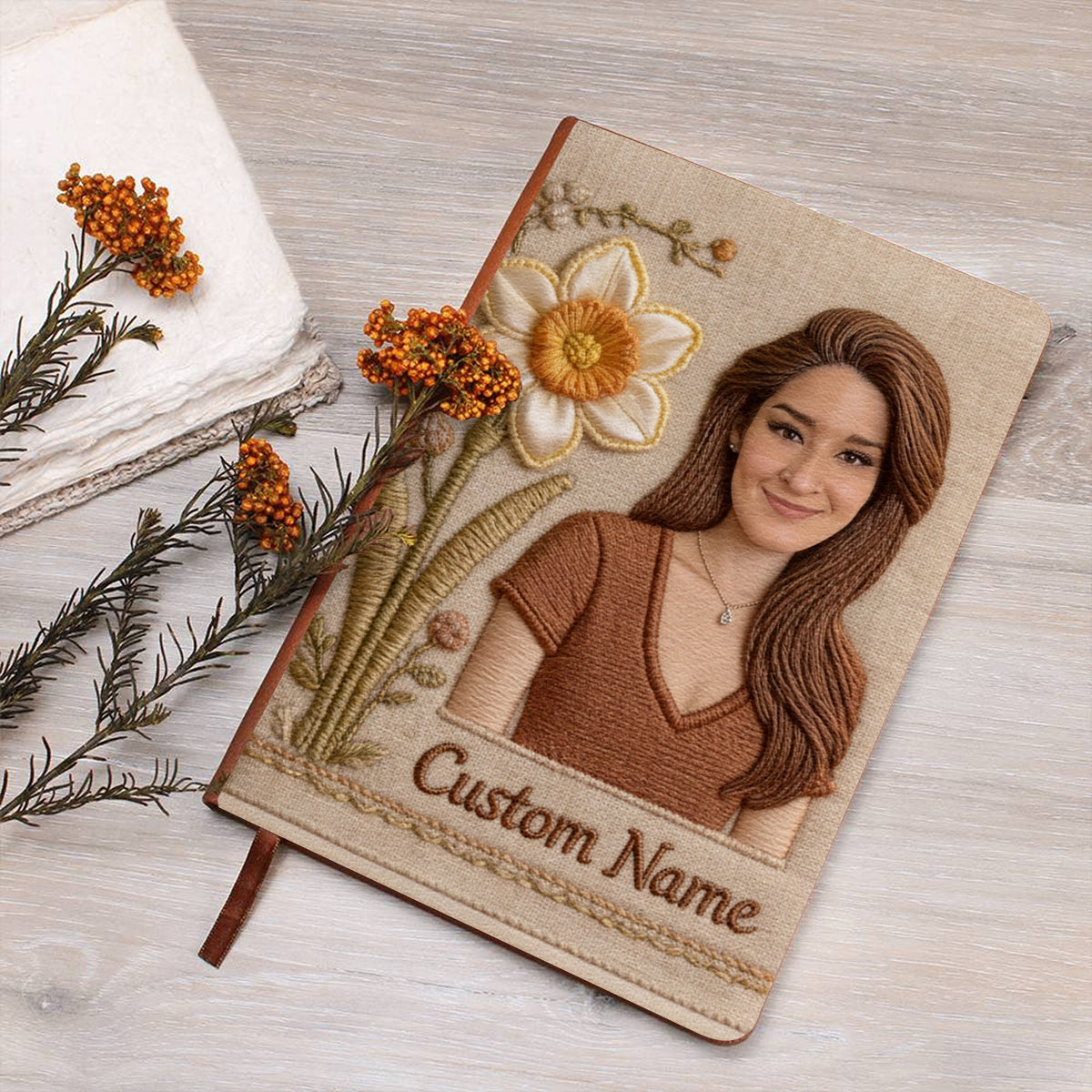 Personalized Birth Month Flower Elderly Grandma Leather Journal Keepsake Gift