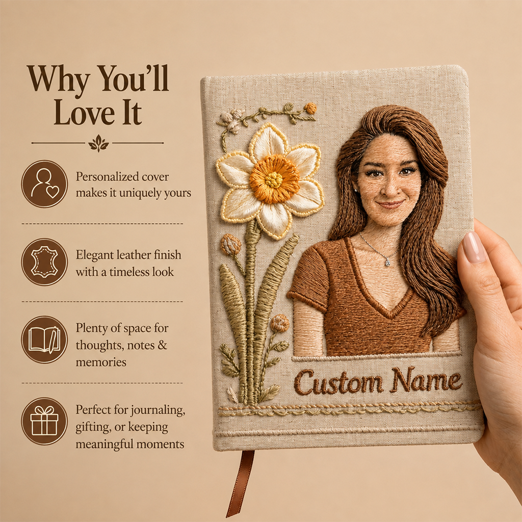 Personalized Birth Month Flower Elderly Grandma Leather Journal Keepsake Gift
