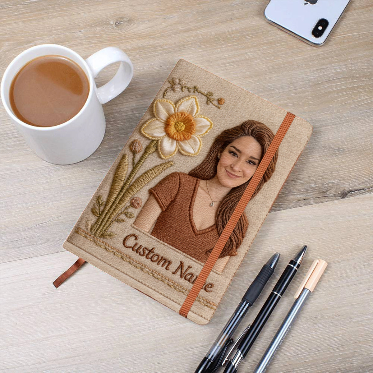 Personalized Birth Month Flower Black Woman Leather Journal Self Love Gift