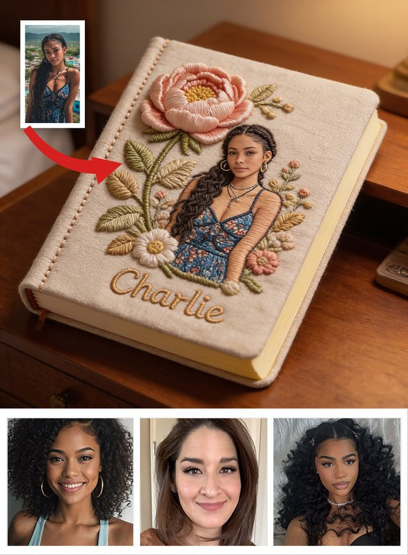 Personalized Birth Month Flower Latina Woman Floral Embroidered Leather Journal Self Love Gift
