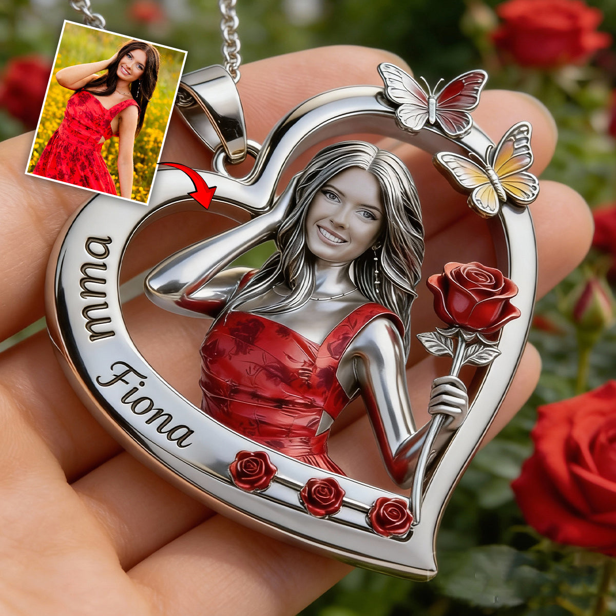 Personalized Elderly Grandmother Heart Shaped Pendant Necklace, Grandma Gift