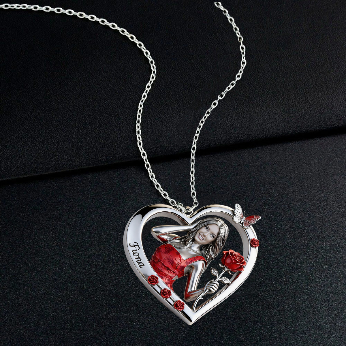 Personalized Elderly Grandmother Heart Shaped Pendant Necklace, Grandma Gift