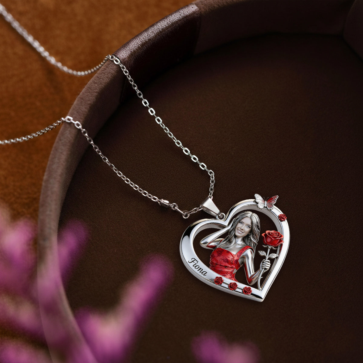 Personalized Birth Month Flower Latina Woman Heart Pendant Necklace Gift
