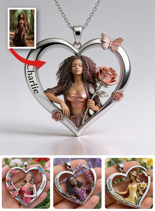 Collier Pendentif Cœur Femme Noire Fleurs de Mois de Naissance Personnalisé