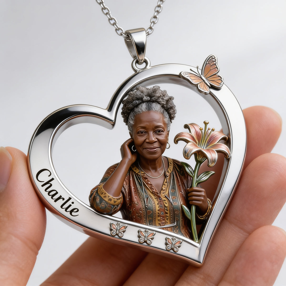 Collier Pendentif Cœur Femme Noire Fleurs de Mois de Naissance Personnalisé
