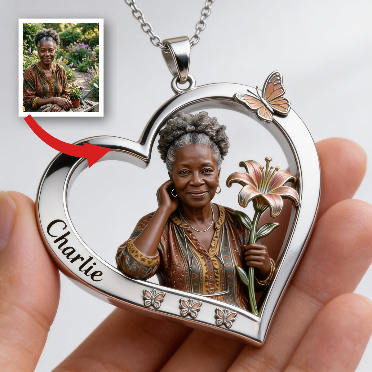 Collier Pendentif Cœur Femme Noire Fleurs de Mois de Naissance Personnalisé
