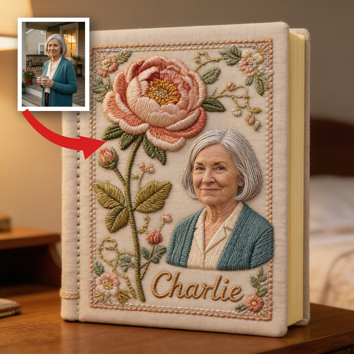 Personalized Birth Month Flower Elderly Grandma Leather Journal Keepsake Gift
