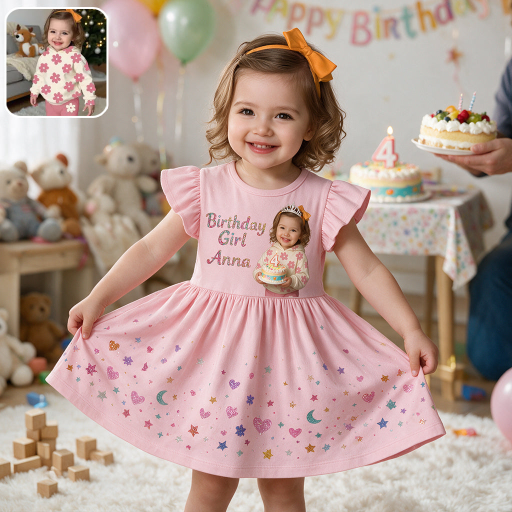 Personalisierte Geburtstagskleid für kleine schwarze Mädchen mit Rüschensleeves, Geschenk zum Geburtstag