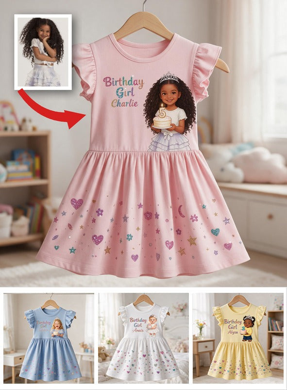Personalisierte Geburtstagskleid für kleine schwarze Mädchen mit Rüschensleeves, Geschenk zum Geburtstag