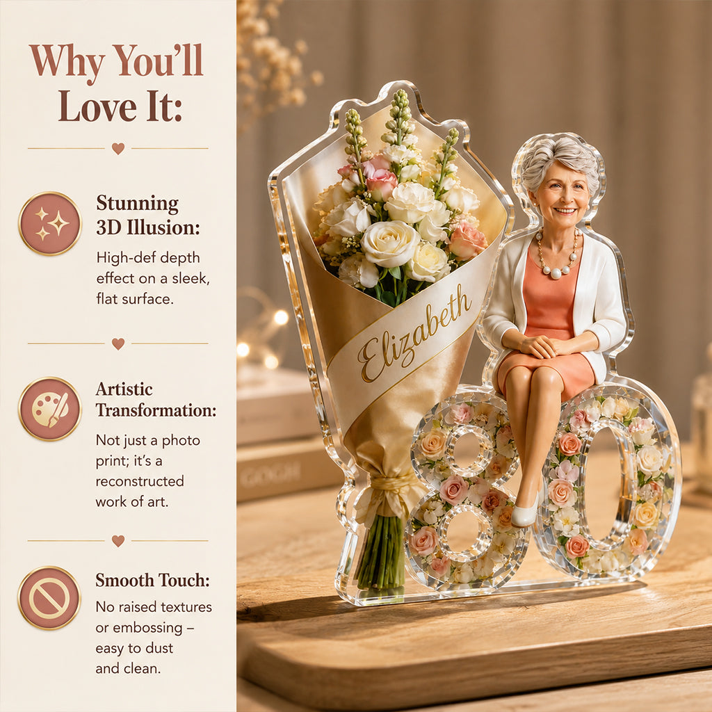 Personalized 21st Birthday Man Flower Bouquet Custom Shaped Acrylic Plaque Gift For Him