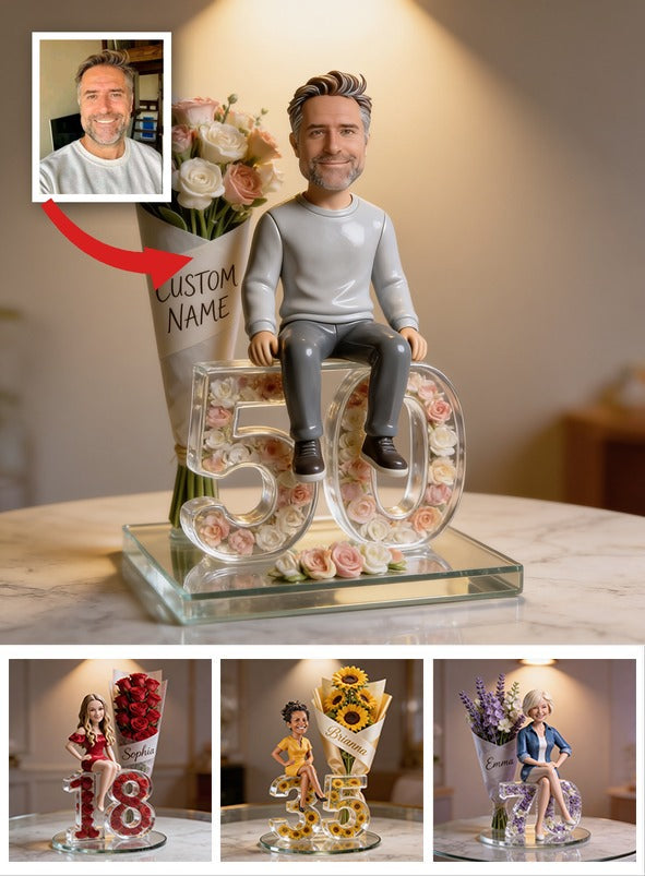 Custom Photo 50th Birthday Senior Man Flower Bouquet Acrylic Plaque Gift For Dad Husband