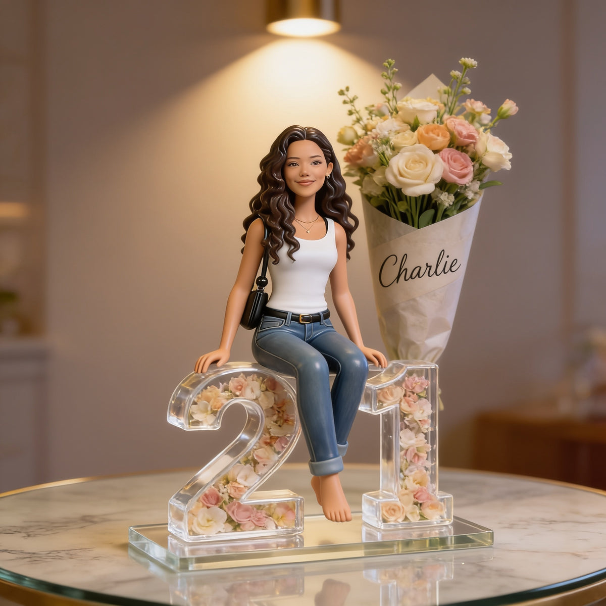 Personalized 21st Birthday Latina Woman Flower Bouquet Acrylic Plaque Gift For Her