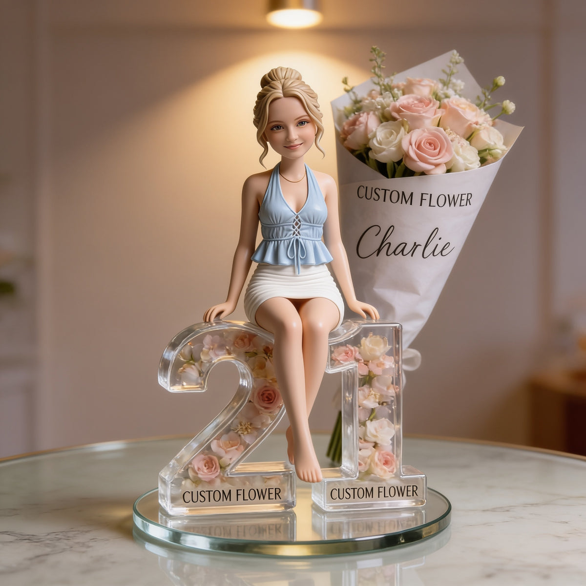 Personalized 21st Birthday Woman Flower Bouquet Custom Acrylic Plaque Gift For Her