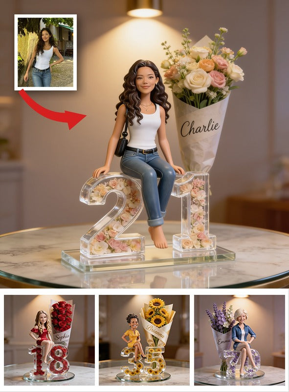Personalized 21st Birthday Latina Woman Flower Bouquet Acrylic Plaque Gift For Her