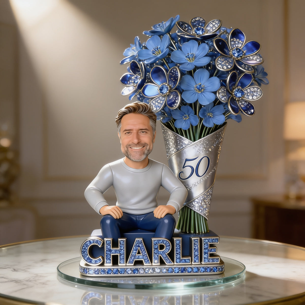 Custom Photo 50th Birthday Senior Man Shaped Acrylic Plaque, Gift for Dad Husband Grandpa