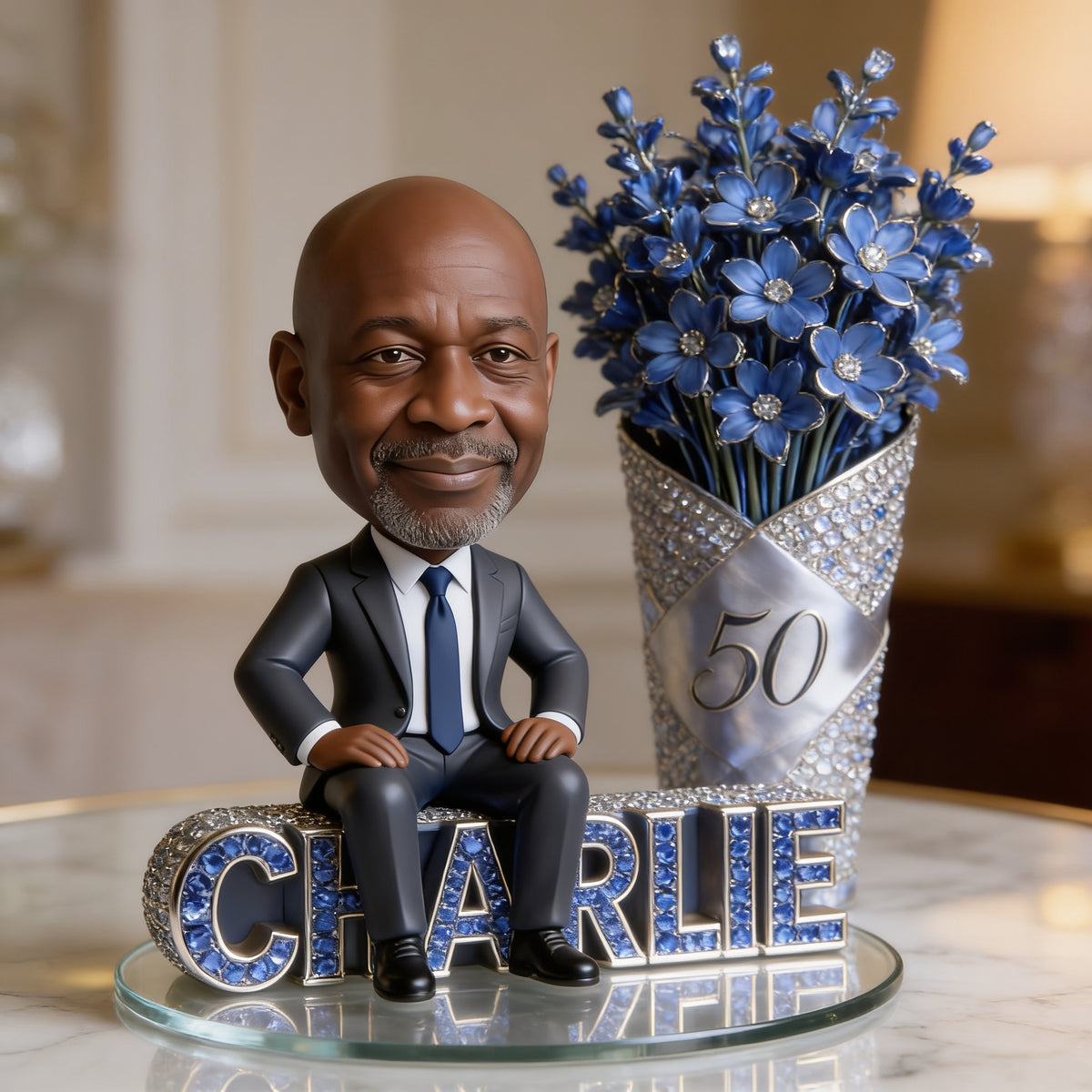 Custom Photo 50th Birthday Senior Black Man Shaped Acrylic Plaque Gift for Dad Grandpa
