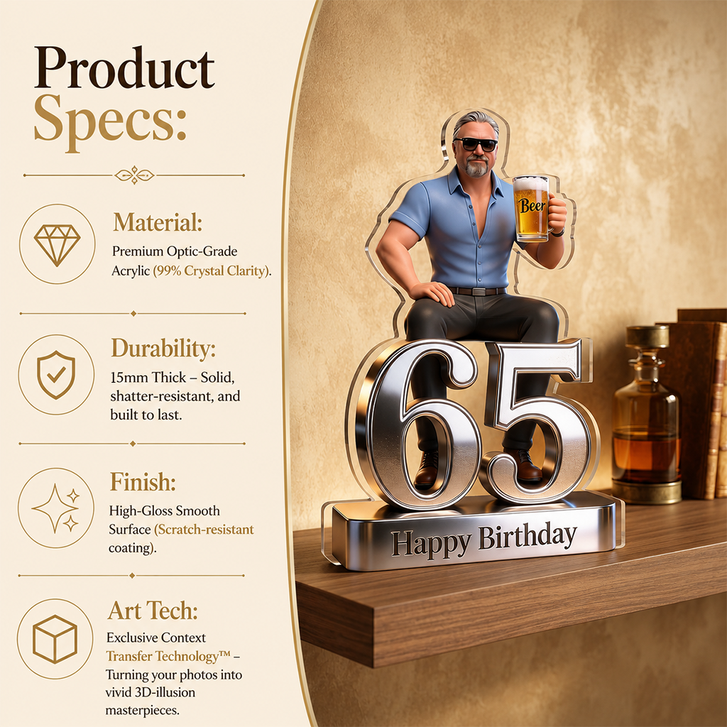 Personalized 50th Birthday Older Man Custom Shaped Acrylic Plaque Gift for Dad Grandpa