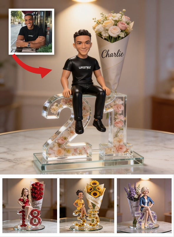 Personalized 21st Birthday Black Man Flower Bouquet Custom Shaped Acrylic Plaque Gift For Him