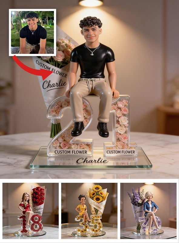 Personalized 21st Birthday Latino Man Flower Bouquet Acrylic Plaque Gift for Him