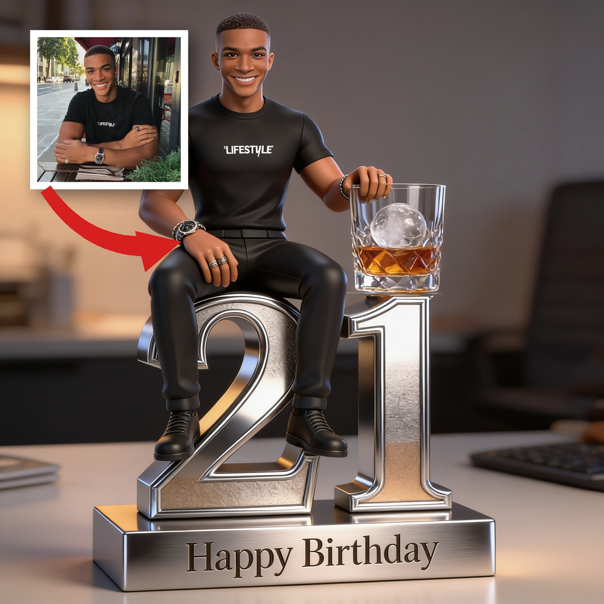 Personalized 21st Birthday Black Man Custom Shaped Acrylic Plaque Gift for Him