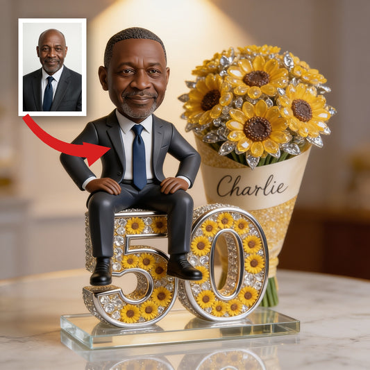 Custom Photo 50th Birthday Older Black Man Custom Shaped Acrylic Plaque, Dad Grandpa Gift