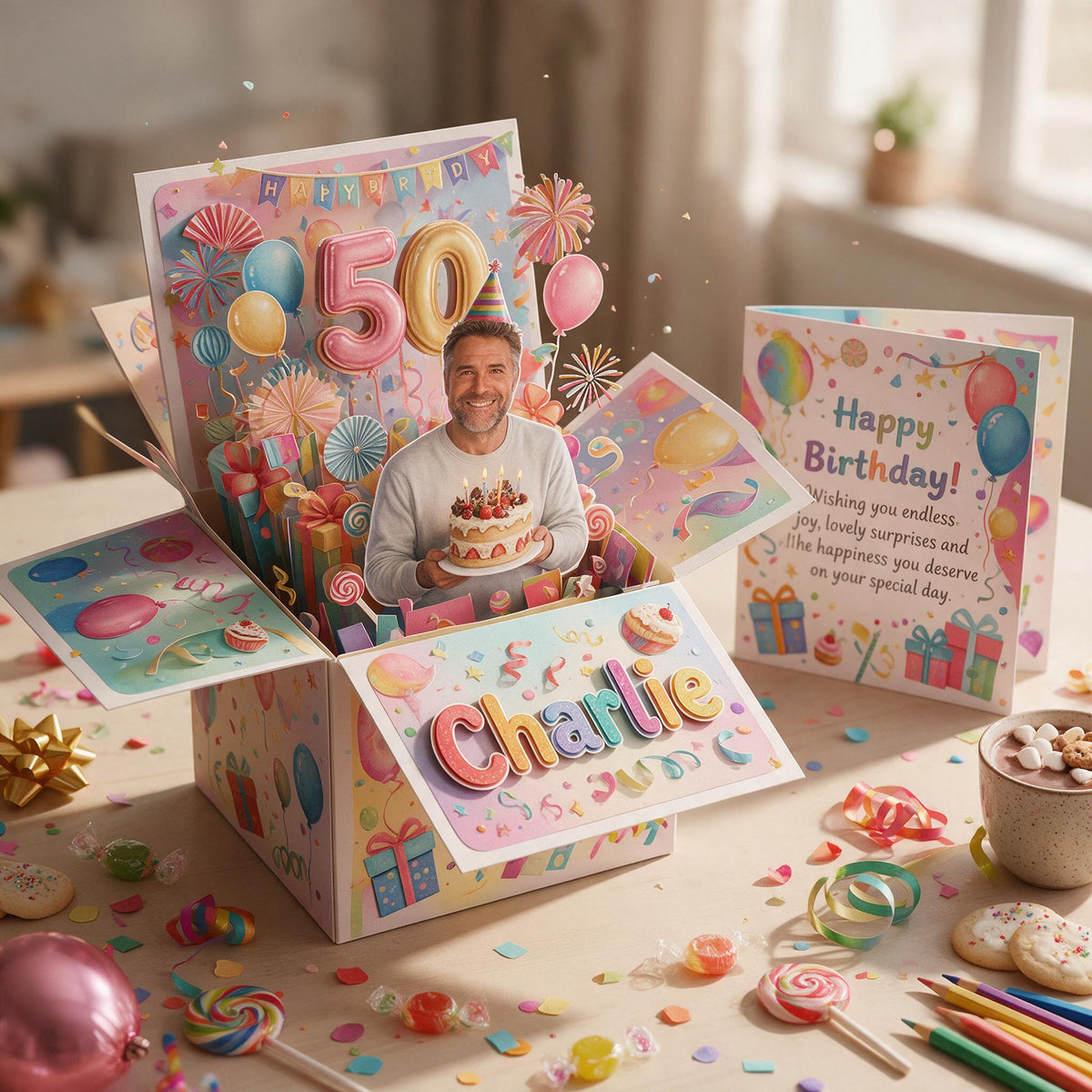 Personalized 50th Birthday Older Man Pop Up Box Card, Gift for Dad Grandpa Husband