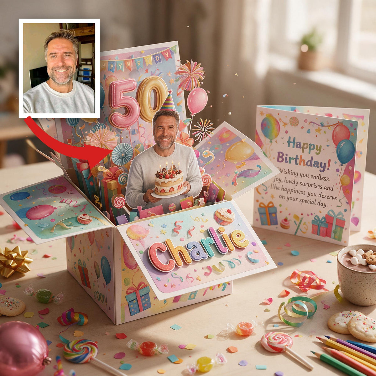 Personalized 50th Birthday Older Man Pop Up Box Card, Gift for Dad Grandpa Husband
