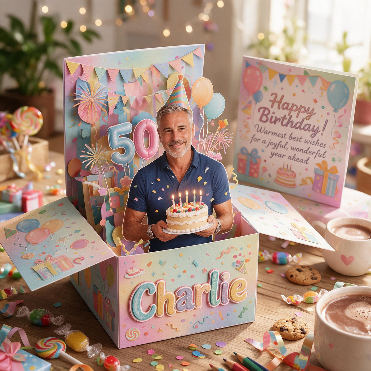 Personalized 50th Birthday Older Latina Man Pop Up Box Card Gift For Dad Grandpa Husband