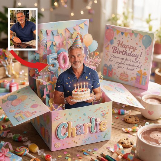 Personalized 50th Birthday Older Latina Man Pop Up Box Card Gift For Dad Grandpa Husband
