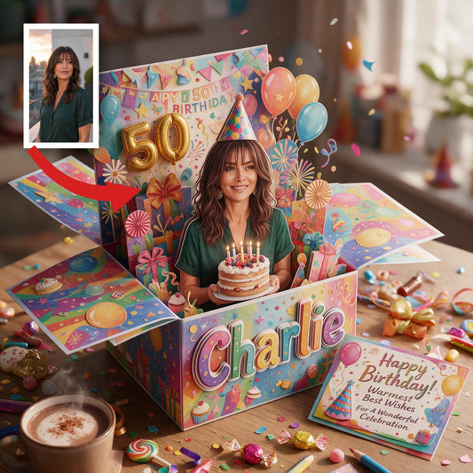 Personalized 50th Birthday Older Latina Woman Pop Up Box Card Gift for Mom Grandma