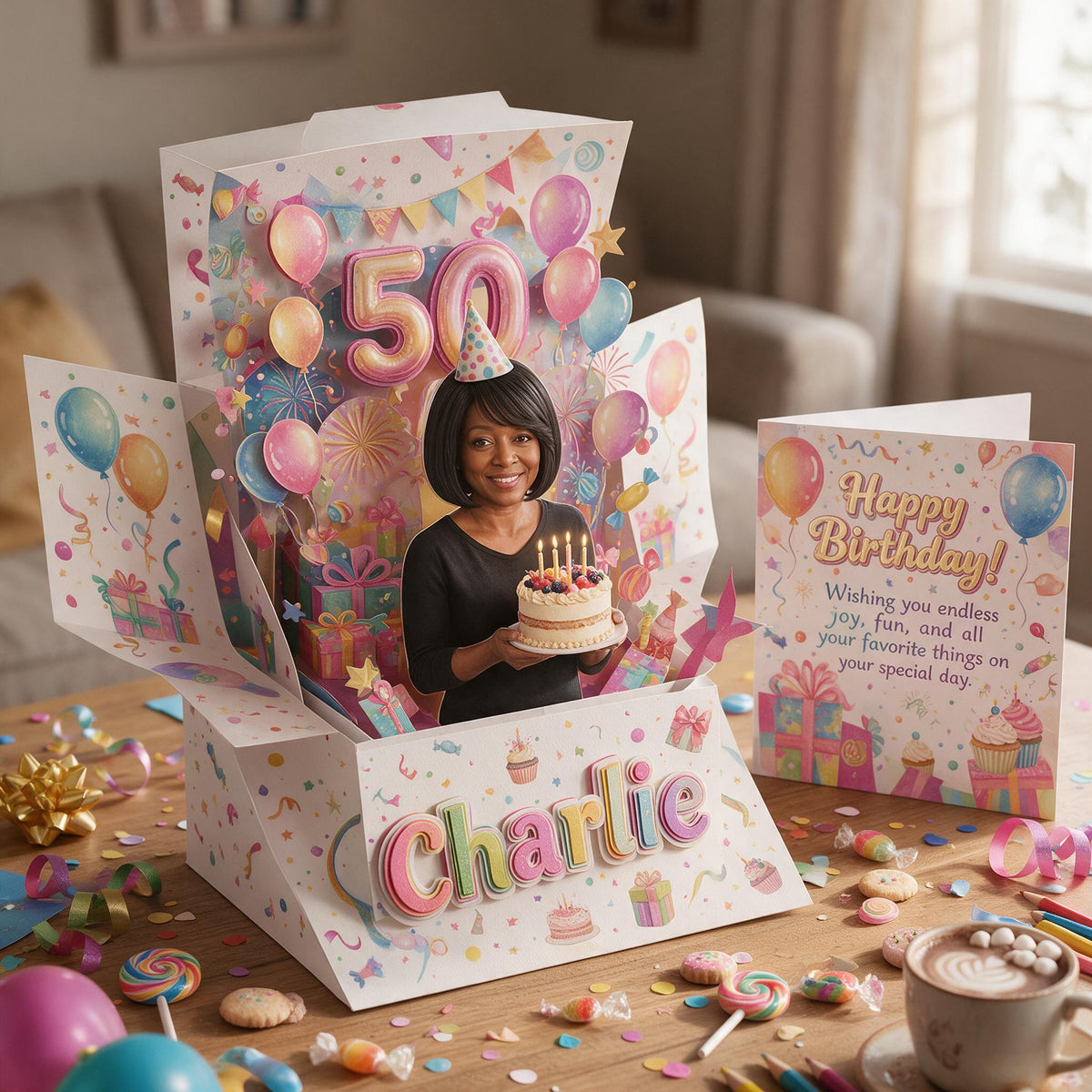 Personalized 50th Birthday Older Black Woman Pop Up Box Card Gift for Mom Grandma
