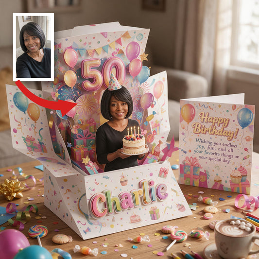 Personalized 50th Birthday Older Black Woman Pop Up Box Card Gift for Mom Grandma