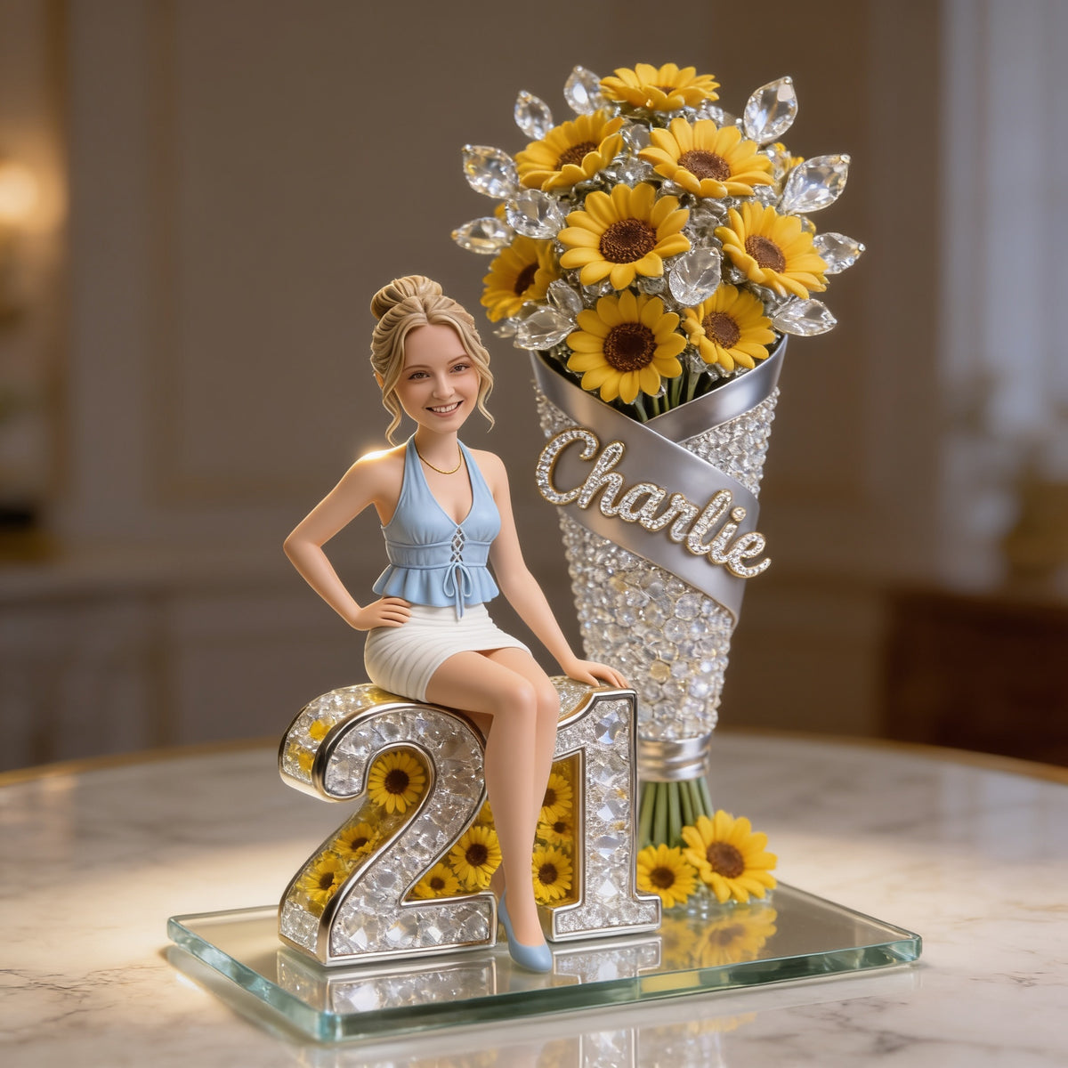 Custom Photo 21st Birthday Woman Sunflower Custom Shaped Acrylic Plaque Birthday Gift