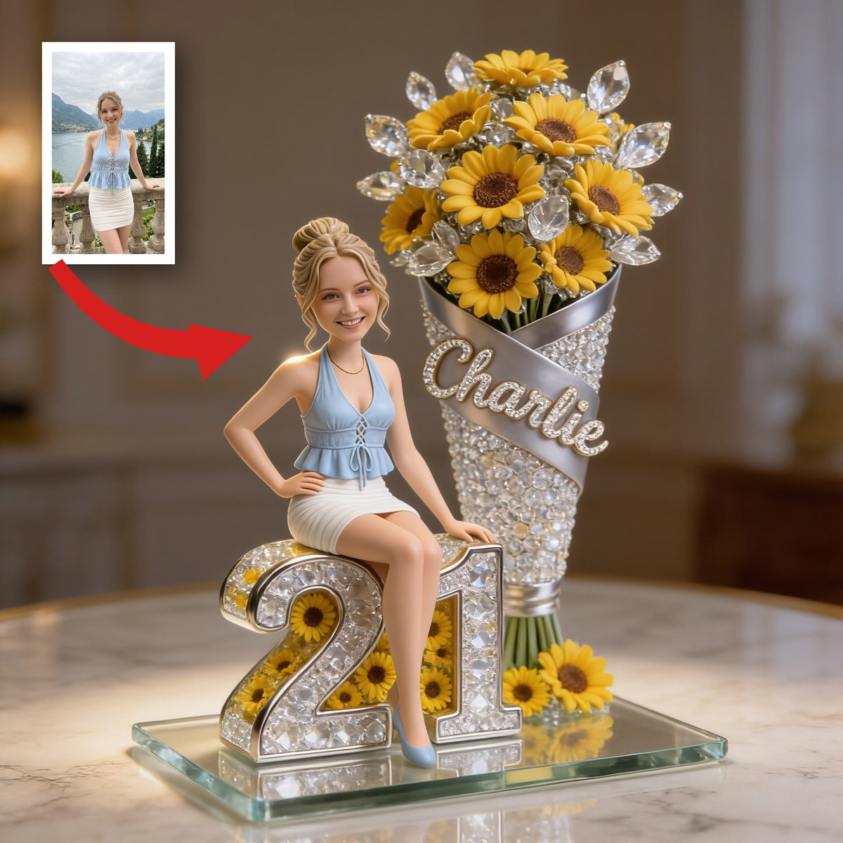 Custom Photo 21st Birthday Woman Sunflower Custom Shaped Acrylic Plaque Birthday Gift