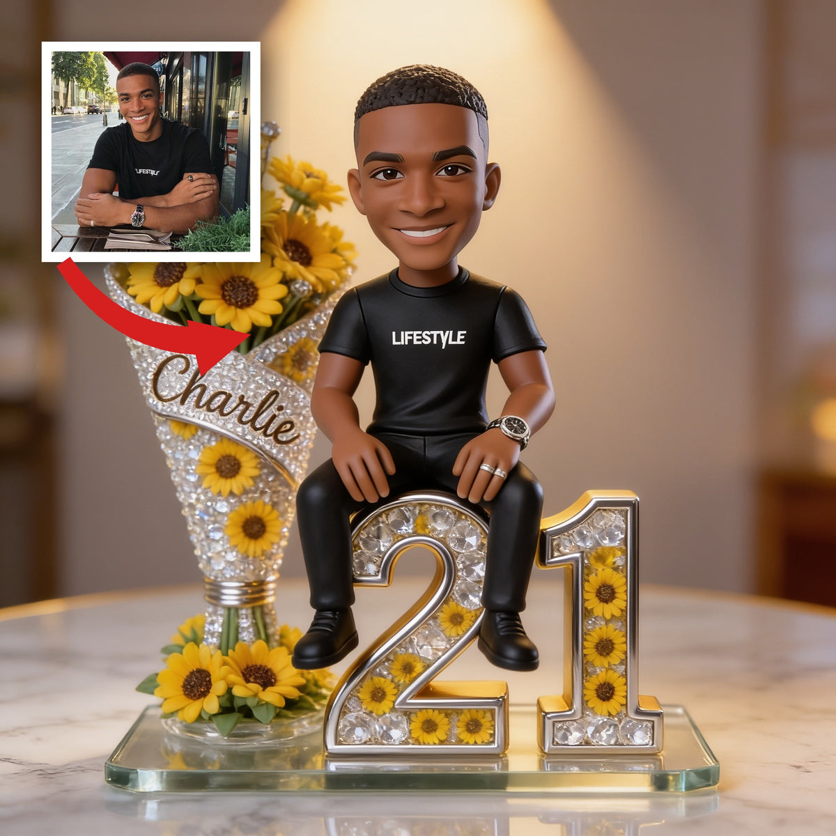 Custom Photo Birthday Black Man 21st Custom Shaped Acrylic Plaque Gift for Him