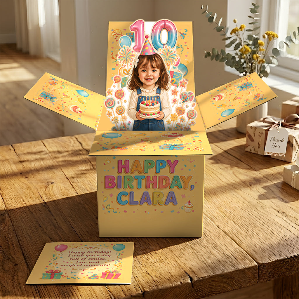 Personalized Birthday Latina Little Girl Pop Up Box Card, Gift for Daughter Granddaughter Niece