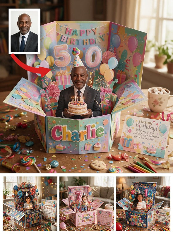 Personalized 50th Birthday Senior Black Man Pop Up Box Card Dad Grandpa Gift