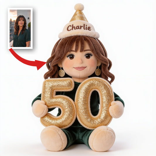 Personalized 50th Birthday Older Latina Woman Plush Faux Fur Pillow Milestone Gift