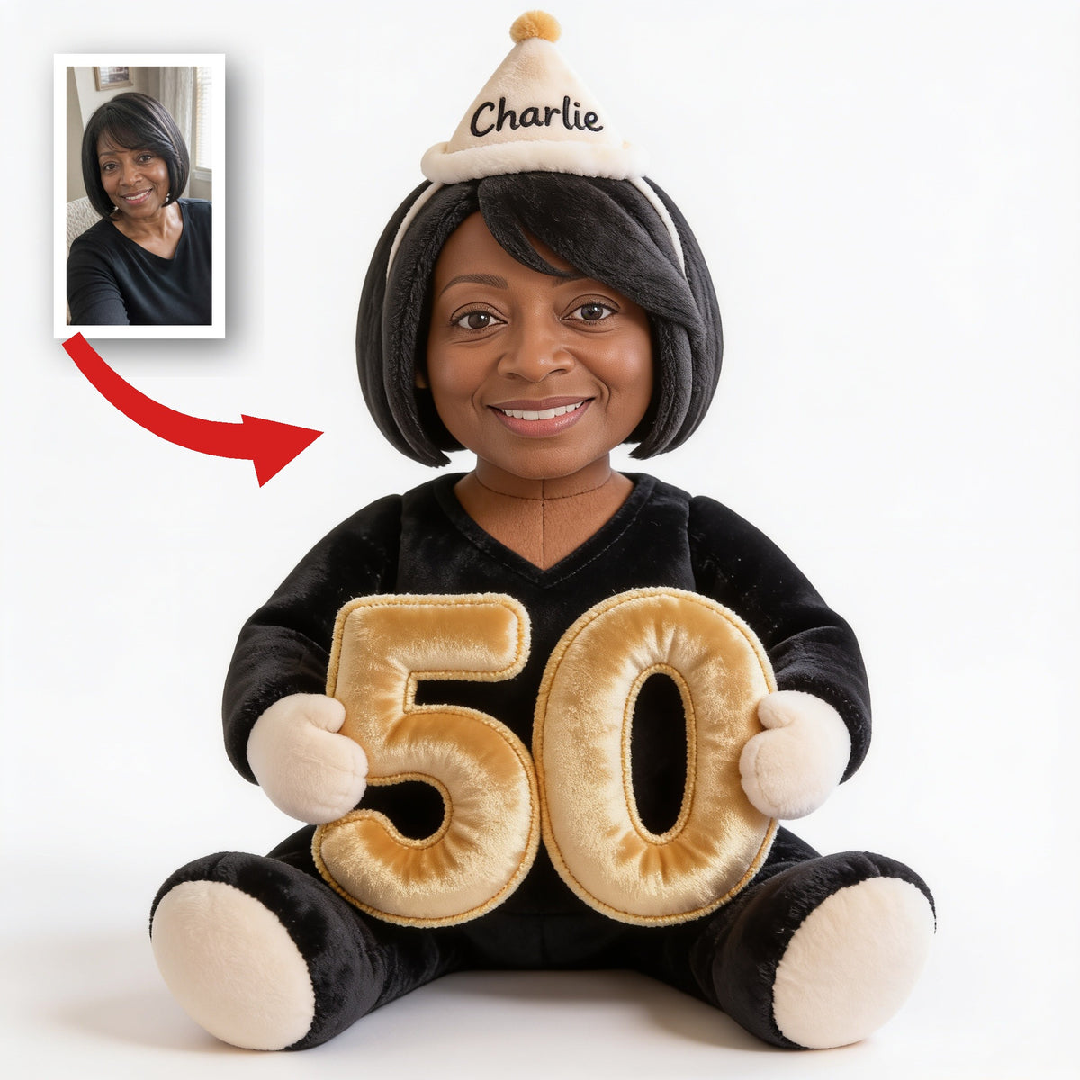 Personalized 50th Birthday Senior Black Woman Faux Fur Pillow Gift for Mom Grandma