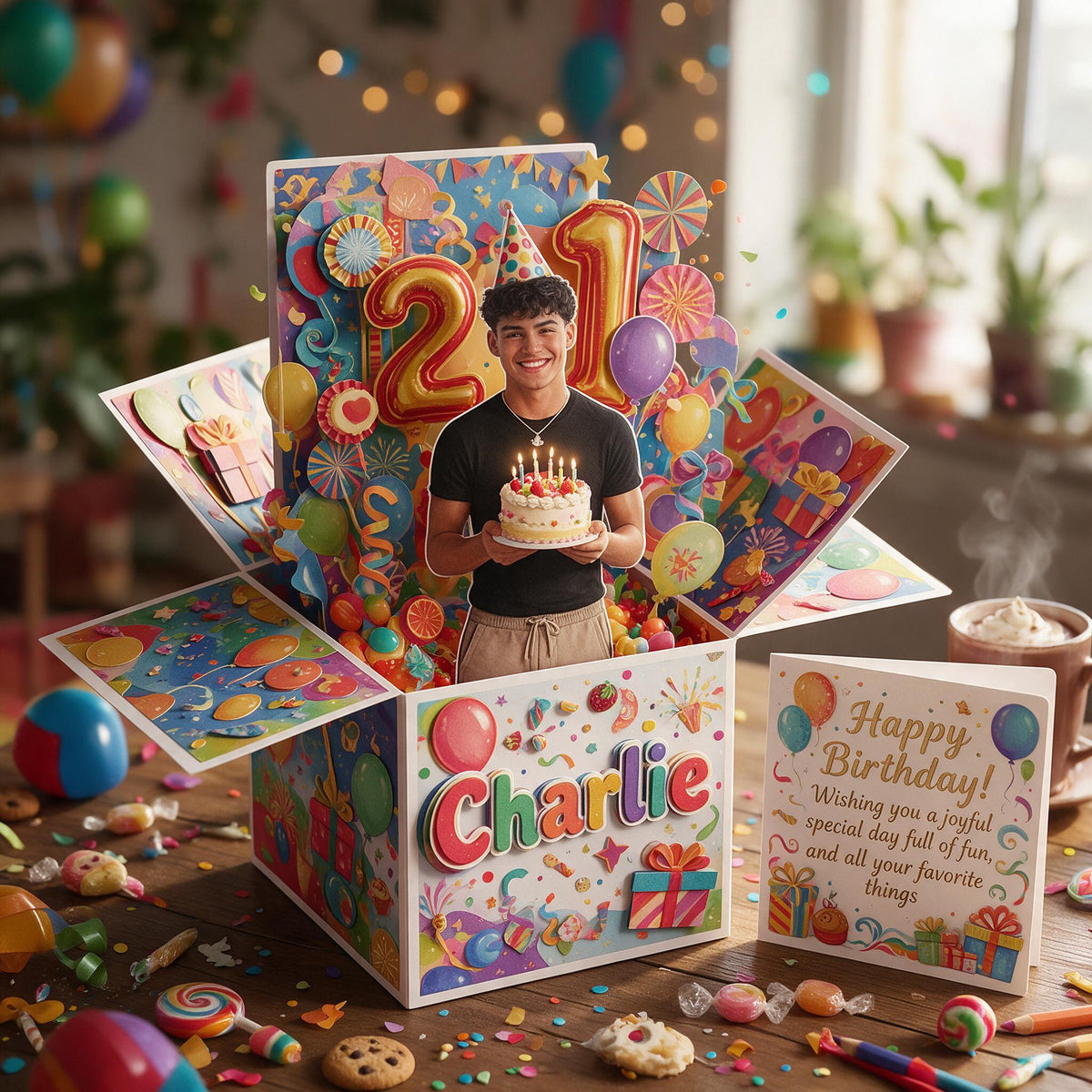 Personalized 21st Birthday Latino Man Pop Up Box Card, Gift for Son Boyfriend Husband
