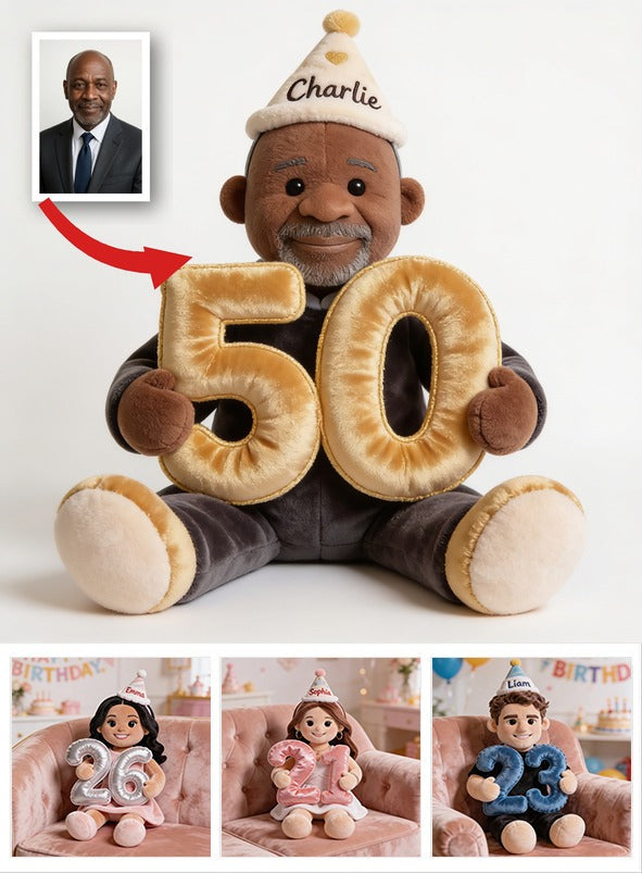 Personalized 50th Birthday Older Black Senior Man Faux Fur Plush Pillow, Gift for Dad Grandpa