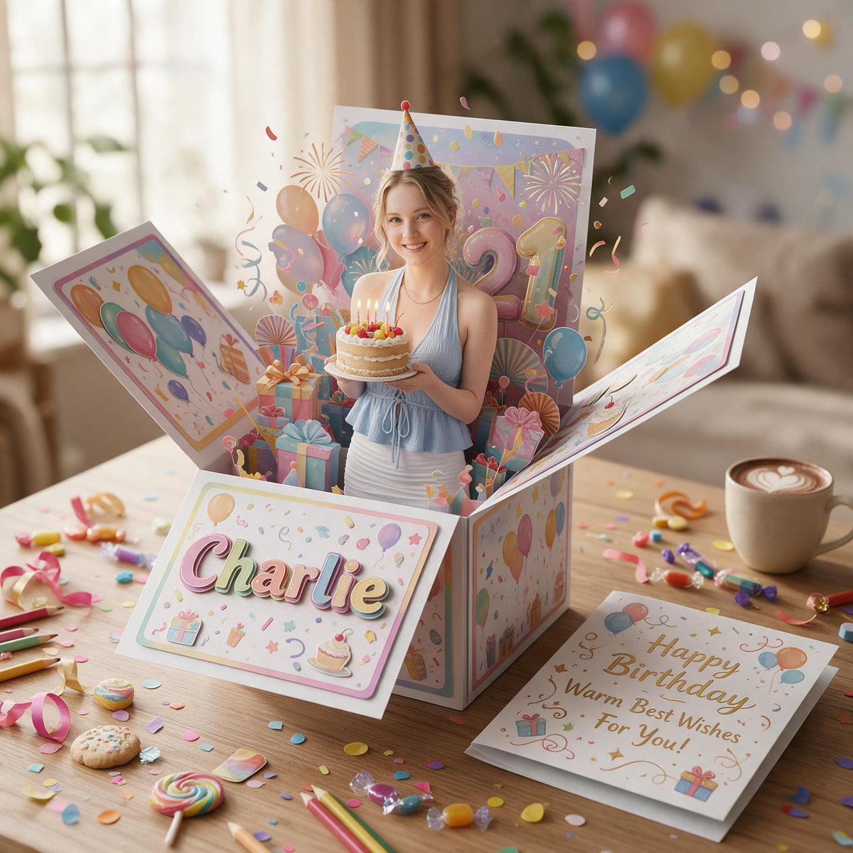 Personalized 21st Birthday Pop Up Box Card Gift for Wife Girlfriend Daughter