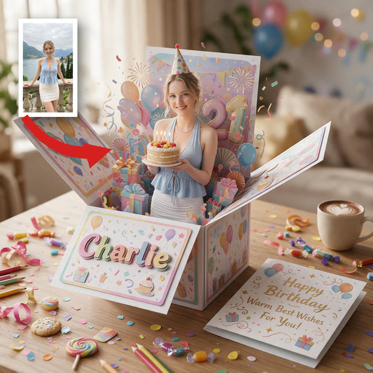 Carte Pop Up Personnalisée pour le 21ème Anniversaire pour Femme