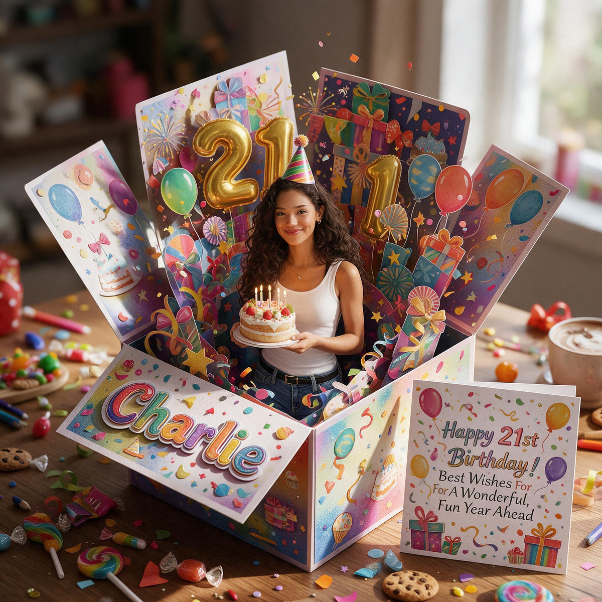 Personalized 21st Birthday Latina Woman Pop Up Box Card Gift for Wife Girlfriend Daughter