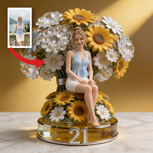 Custom Photo 21st Birthday Woman with Sunflowers Acrylic Plaque, Gift for Her